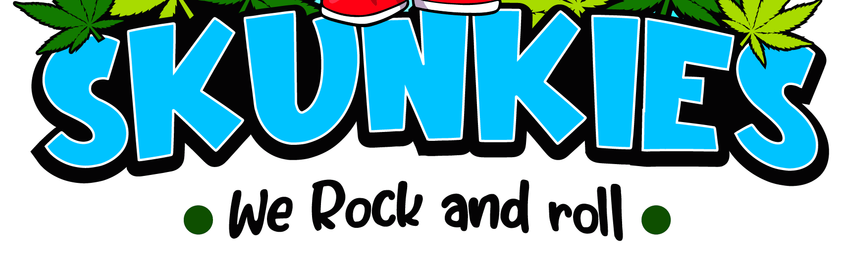 The SKUNKIES wordmark in chunky sky-blue letters with a black outline.